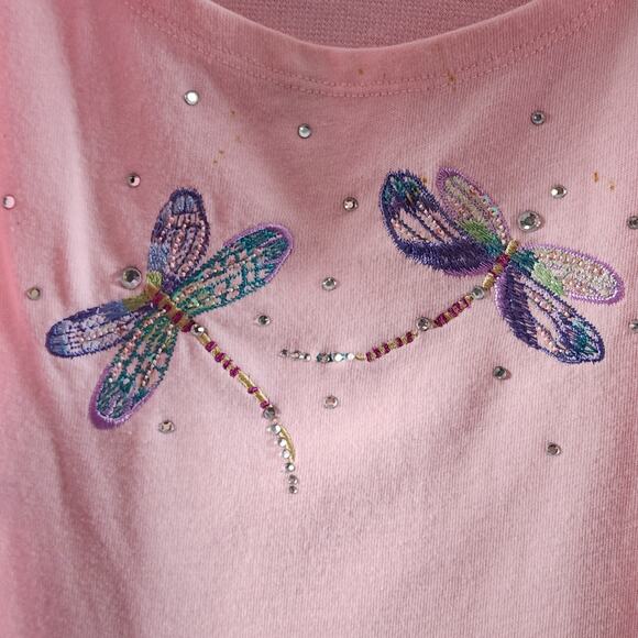 Quacker Factory M Pink Embroidered DRAGONFLY Pull Over 1pc Tank & Cardigan Set - Picture 4 of 9